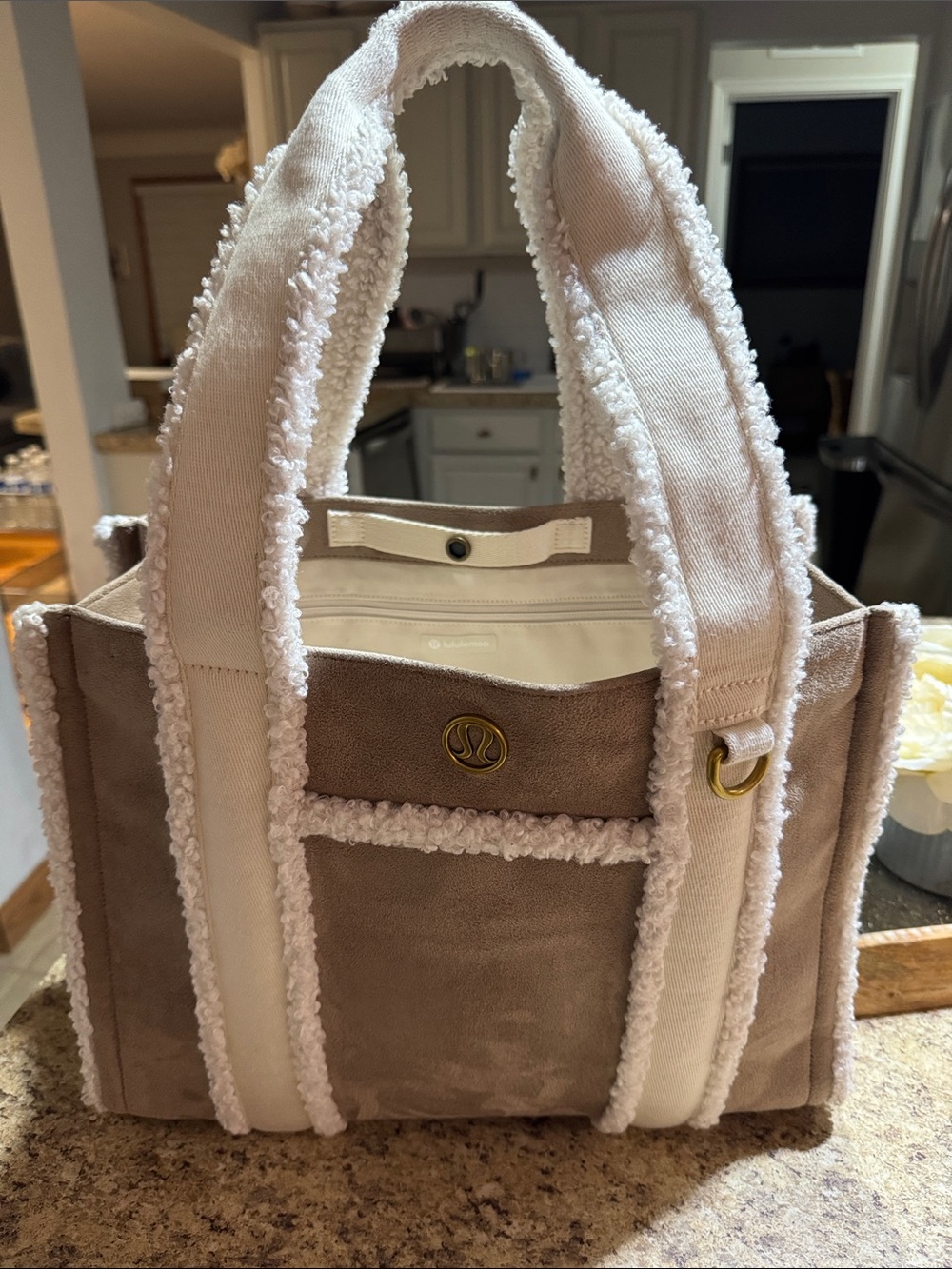 lululemon athletica Taupe and Cream Sherpa-Trim Tote